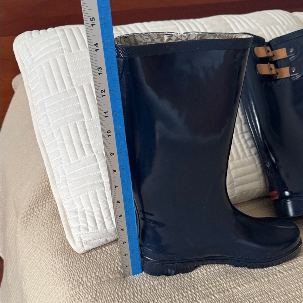 Chooka Shiny Blue Rain Boots with Tan Buckle Accents - Picture 13 of 15